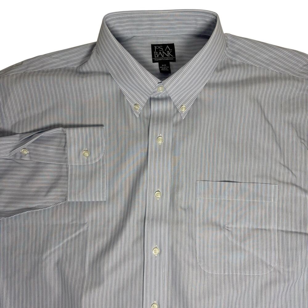 NEW Jos A Bank Travelers Collection Dress Shirt Men's 18 -33 Blue Striped